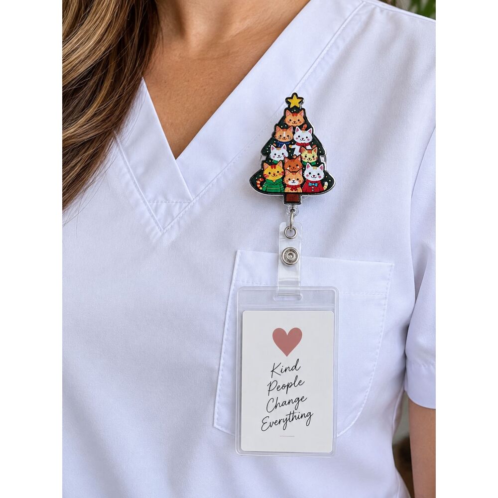Christmas Cats Tree Retractable Badge Reel ID Holder 5"